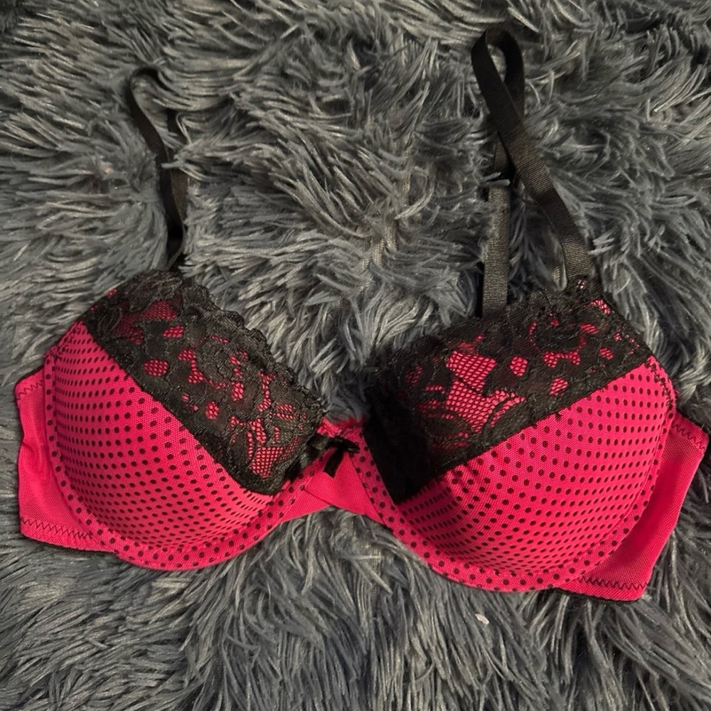 Lace Trim Pink and Black Bra